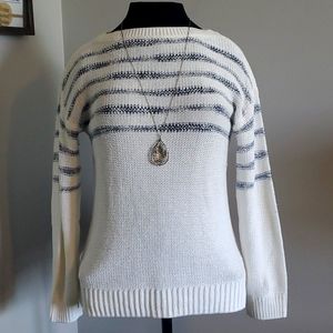 Maurices ecru open knit striped pullover sweater.